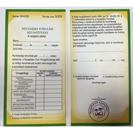 Bizonyítvány - Nyugdíjba Vonulási Bizonyítvány