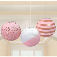   Lampion Dekorációs Szett - Elegáns Rózsaarany - 24 cm, 3 db-os