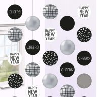   Függő dekoráció - Szilveszteri Disco Ball Függő Dekoráció, 5 db x 150 cm-es