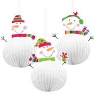  Lampion Függő Dekoráció -Vidám Hóemberes Télies - 20 cm-es, 3 db-os