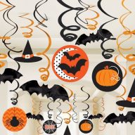 Függő Dekoráció Halloweenre Denevérekkel, Tökökkel és Pókokkal