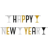   Happy New Year Feliratú Szilveszteri Betűfüzér, 180 cm-es