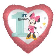   Fólia Lufi - Minnie Mouse Szív Alakú Első Szülinapi, 46 cm