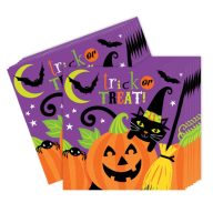   Szalvéta - Vidám Boszorkány és Tökfej Mintás - Halloween - 33 cm x 33 cm, 16 db-os