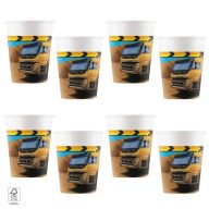   Parti Pohár - Buldózer és Dömper - Teherautó Mintás Papír - 200 ml, 8 db-os