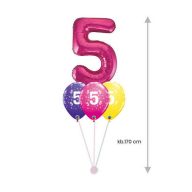   Héliumos Luficsokor - 5-ös Óriás Fólia Szám + 3 db 28cm-es mintás gumi lufi