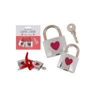   Páros Lakat Piros Szív Mintával - 2 Db Lakat 1 Db Kulccsal, 3 X 4, 7 Cm És 3, 5 X 5 Cm