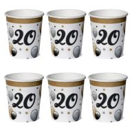   Elegáns Parti Pohár - 20-as Számos Szülinapi Léggömbös - 250 ml, 6 db