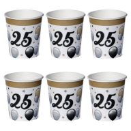   Elegáns Parti Pohár - 25-ös Számos Szülinapi Léggömbös - 250 ml, 6 db