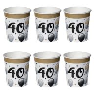   Elegáns Parti Pohár - 40-es Számos Szülinapi Léggömbös - 250 ml, 6 db