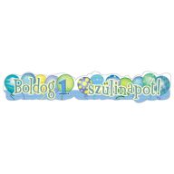   Szülinapi Felirat - Boldog 1. Szülinapot! Léggömb Mintás Kék - 148 cm x 27 cm