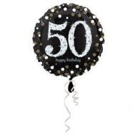   Fólia Lufi - 50-es Happy Birthday fekete-arany-fehér - 45 cm