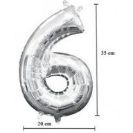 Levegős Ezüst 6-os Fólia Szám Lufi, 35 cm