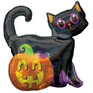   Fólia Lufi - Halloween - Vidám Fekete Cica és Sütő Tökfejes