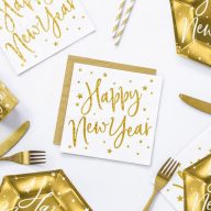   Szalvéta - Arany Happy New Year Feliratos Fehér Szilveszteri 20db/csomag