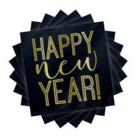   Szilveszteri Szalvéta - Arany Fekete -  Happy New Year  - 16db