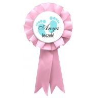   Kitűző - Anya Leszek Babaváró Szalagos KISFIÚ - Pasztell Pink Szalaggal