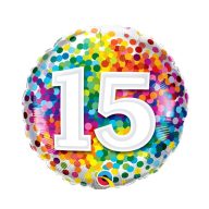 15 Rainbow Confetti Szülinapi Fólia Lufi