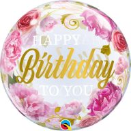 Happy Birthday to You Rózsa Mintás Szülinapi Bubble Lufi