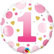   1-es Számos Pöttyös Rózsaszín Age 1 Pink Dots Fólia Lufi