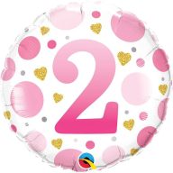   2-es Számos Pöttyös Rózsaszín Age 2 Pink Dots Fólia Lufi
