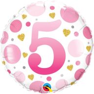  5-ös Számos Pöttyös Rózsaszín Age 5 Pink Dots Fólia Lufi