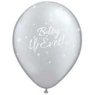   Gumi Lufi - Boldog Új Évet Feliratú Szilveszteri - Ezüst, 28 cm, 6 db