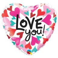   Fólia Lufi - Szívecskés, Szív Alakú - Love You! Feliratos - 46 cm