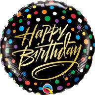   Fólia Lufi - Szülinapi színes pöttyös fekete alapon - Happy Birthday - 46cm