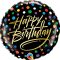 Fólia Lufi - Szülinapi színes pöttyös fekete alapon - Happy Birthday - 46cm