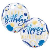 Birthday Blue & Gold Dots Szülinapi Bubble Lufi
