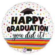Szivárványcsíkos Happy Graduation Ballagási Lufi, 46 cm